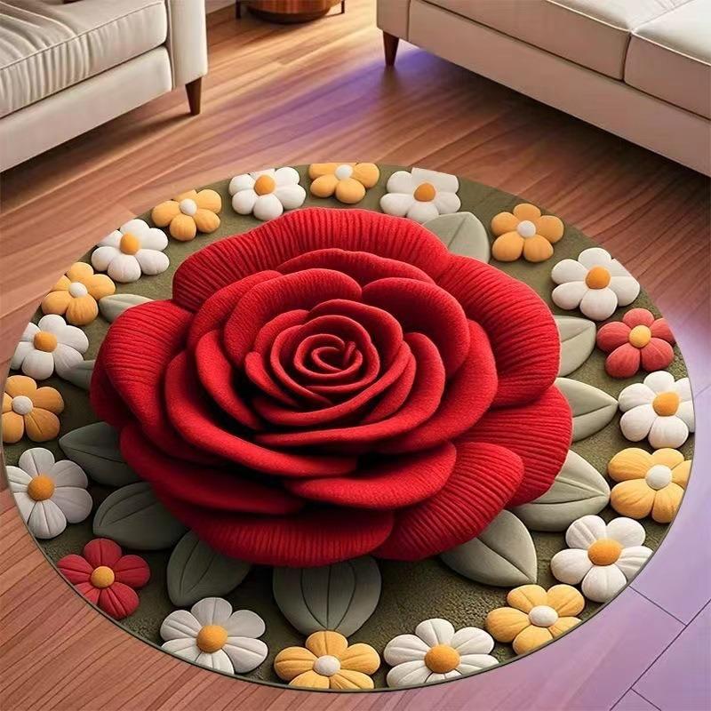 3D Цветочный Хрустальный Бархатный Коврик для Пола, Коврик под Кофейный Столик в Гостиной, Премиальный Коврик для Прихожей, Нескользящий и Прохладный Коврик