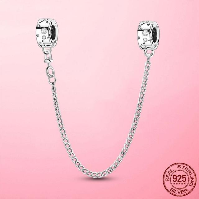 Бусины из стерлингового серебра 925 пробы, классическая защитная цепочка, стопорный зажим, подвеска, подходит для оригинального модного браслета, серебро 925 пробы, изготовление ювелирных изделий, подарок
