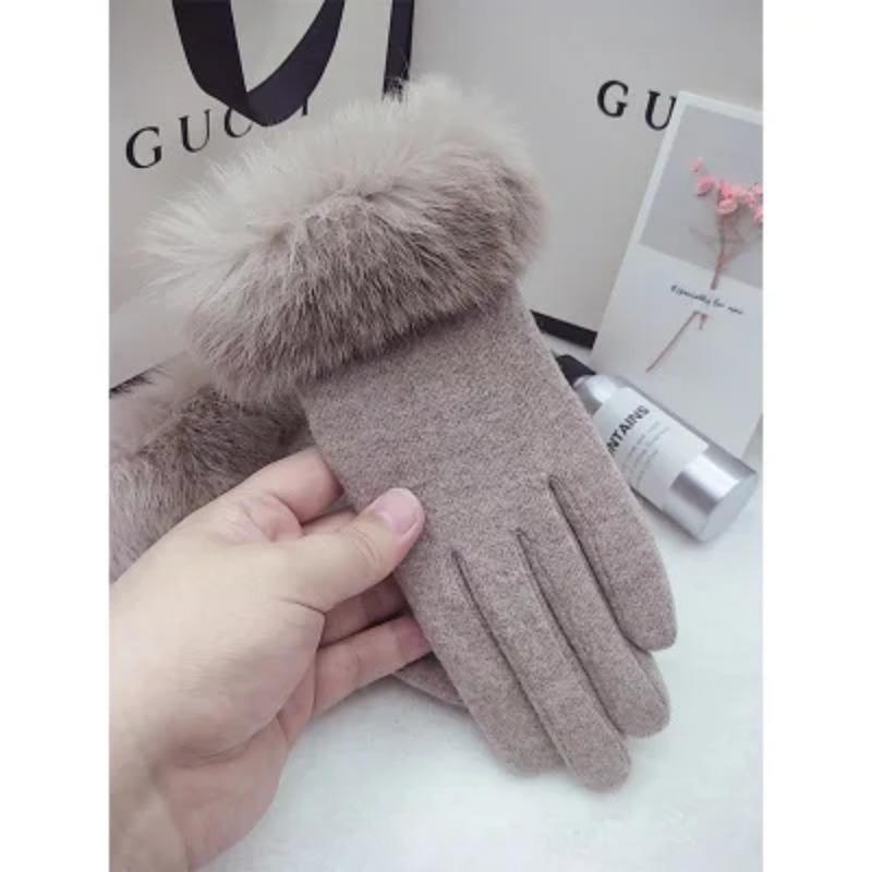 Rabbit Fur Gloves Female Winter Velvet Thicken Warm Mittens Cashmere Full Finger Embroidery Wool Touch Screen Driving Gloves H65