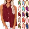 Women's Fashion Casual Solid Colour Sleeveless Cardigan Button Down Shirt T-Shirt Top