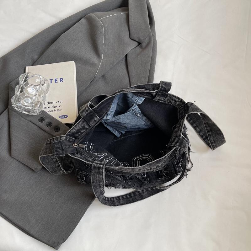 Джинсовая сумка-тоут, женская сумка через плечо с буквенным принтом, большая вместительная портативная сумка через плечо