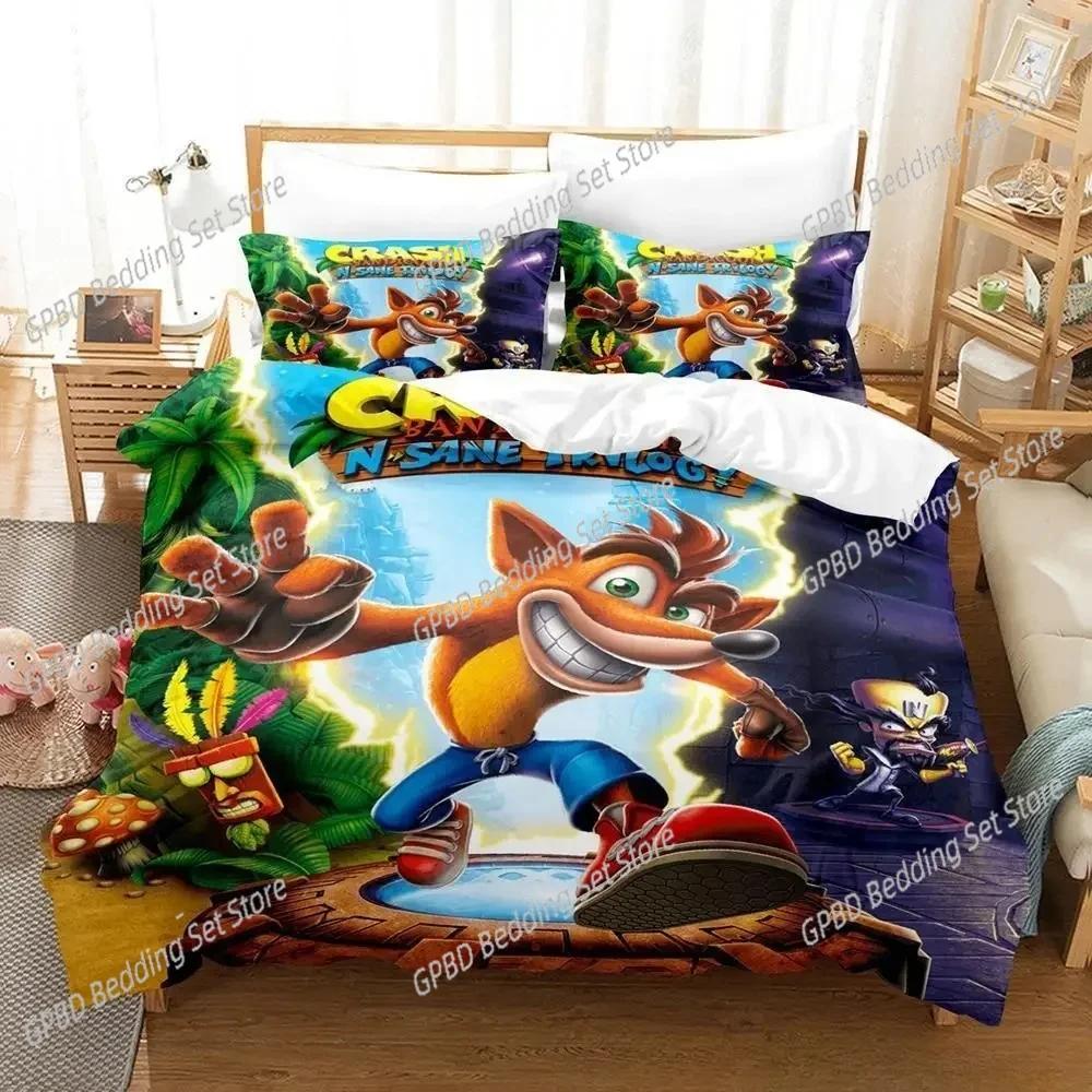 Crash Bandicoot Comfortable Duvet Quilt Cover Pillowcase Bedding Set Children Bedroom Decoration Home Textile