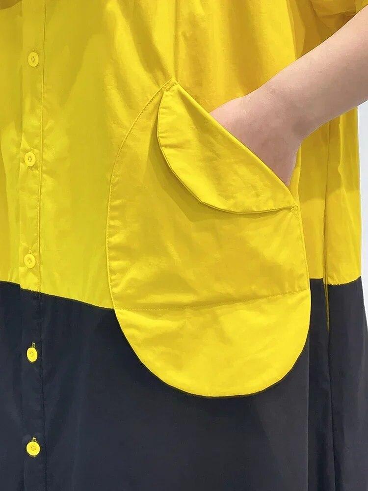 Xitao Платье-рубашка контрастного цвета в стиле пэчворк SMH1628