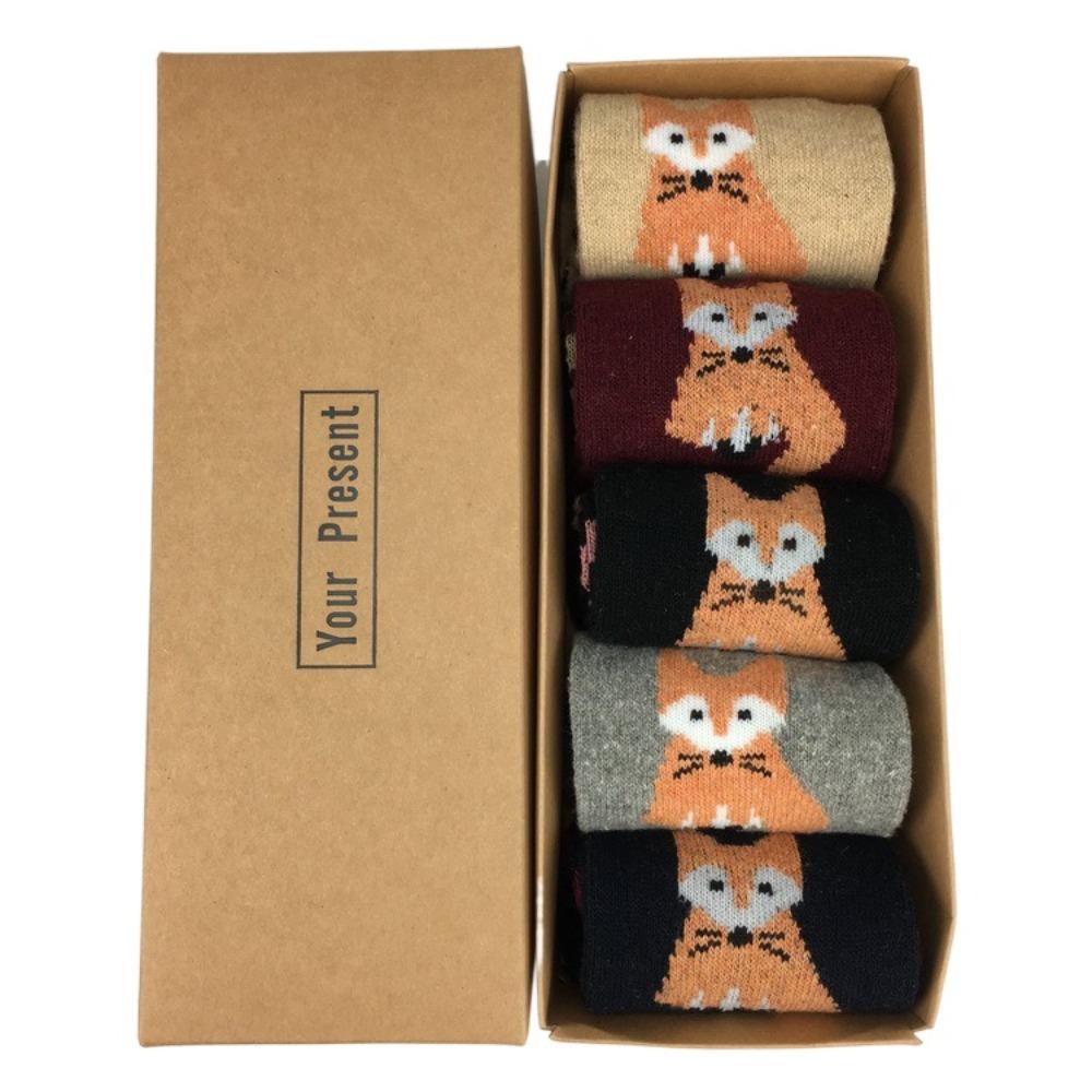 5 пар Шерстяных Рождественских Носков Носки средней длины с Рождественской елкой Милые Женские Носки Счастливого Нового года