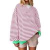 Women's Oversized Striped Color Blocking Long Sleeved Round Neck Sports Shirt Casual Loose Fitting Pullover Shirt Top