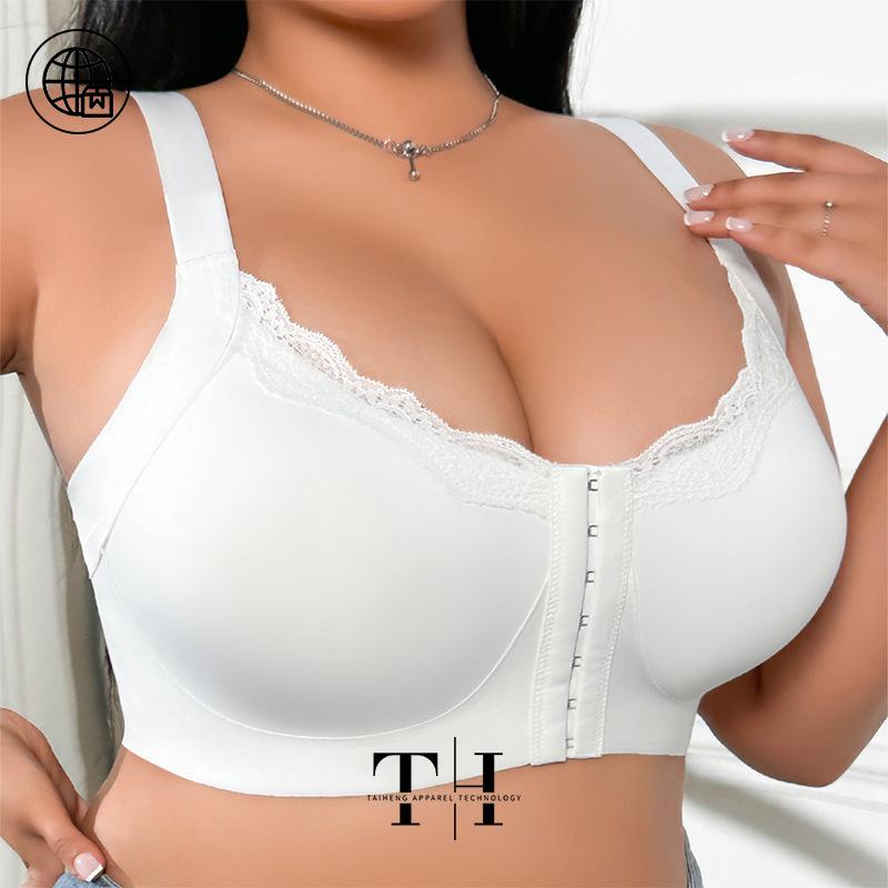 Plus Size Cross-Border Front Closure Sexy Lace Bra - Anti-Sagging, Side Support, Seamless Fit for a Slimmer Look