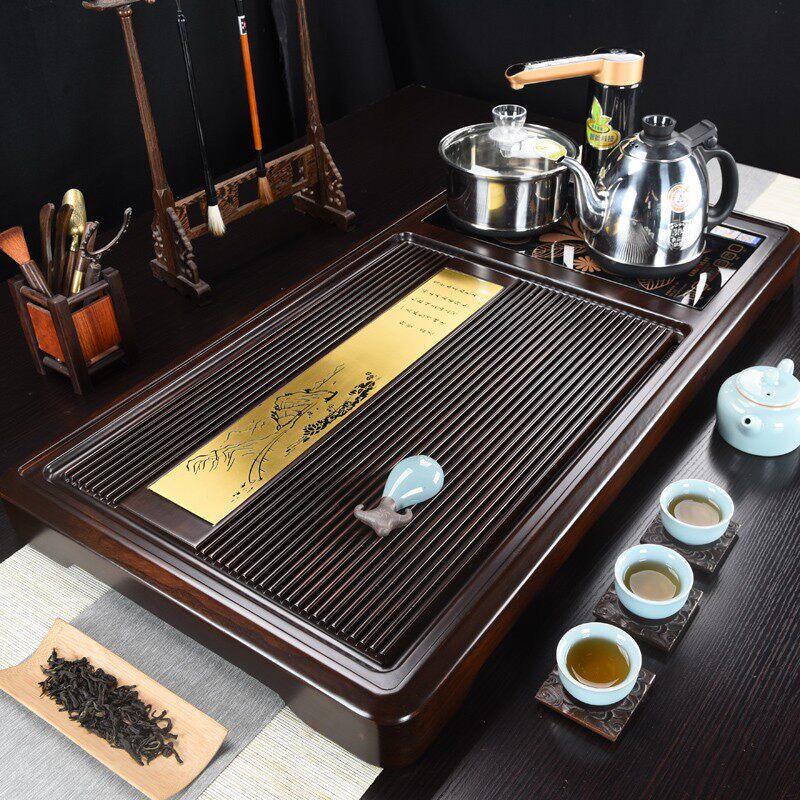 Yingtang Solid Black Ebony Automatic Tea Tray Set