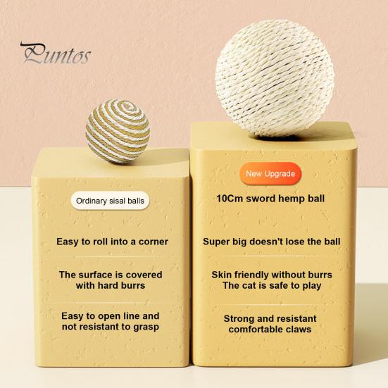 Мяч-когтеточка для кошек из сизаля, интерактивная игрушка-когтеточка для кошек, натуральный сизалевый мяч-когтеточка со звуком для обучения котят чистке зубов