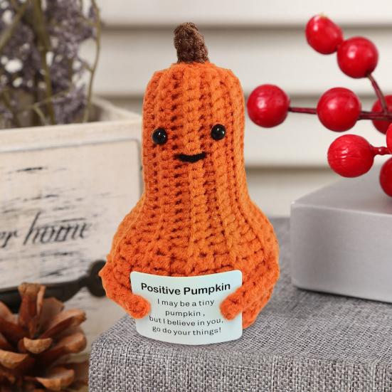 Halloween Pumpkin Decoration Crochet Pumpkin Hug Handmade Positive Energy Ornament for Mental Health Support