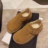 Мода 2024 года, осень, женская обувь на плоской платформе, повседневные лоферы в стиле ретро, женские, новые универсальные замшевые туфли на толстом меху, мокасины Zapatos De Mujer