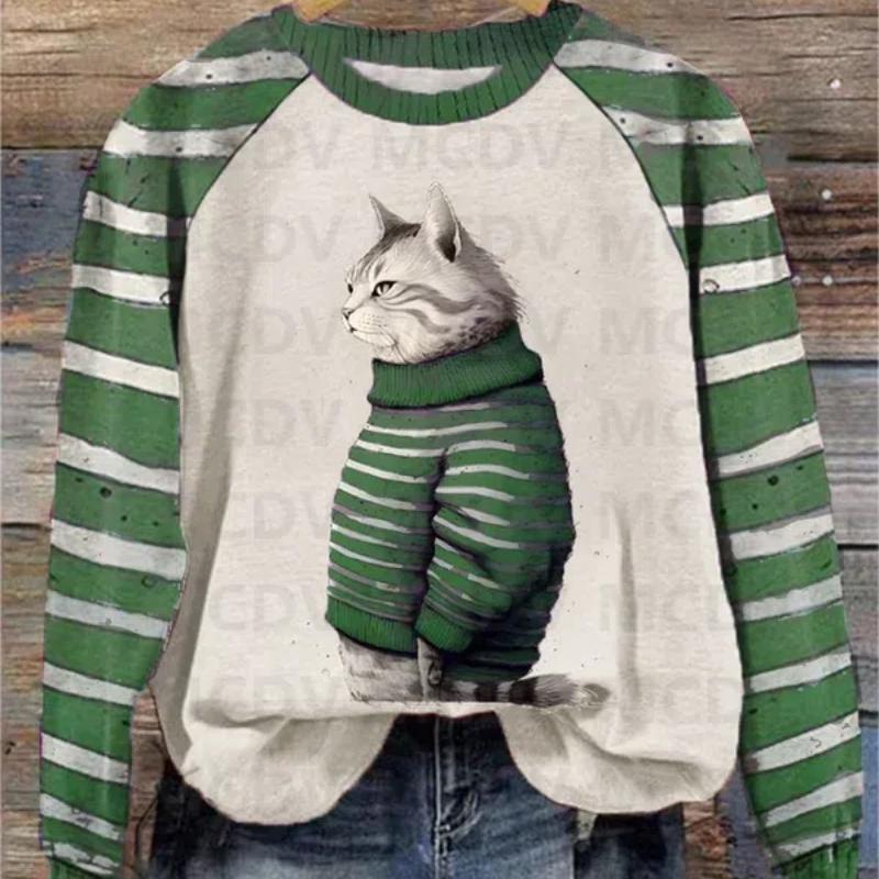 Зимний кот Арт Узор Принт Повседневная Толстовка 3D Печатный Женский Пуловер