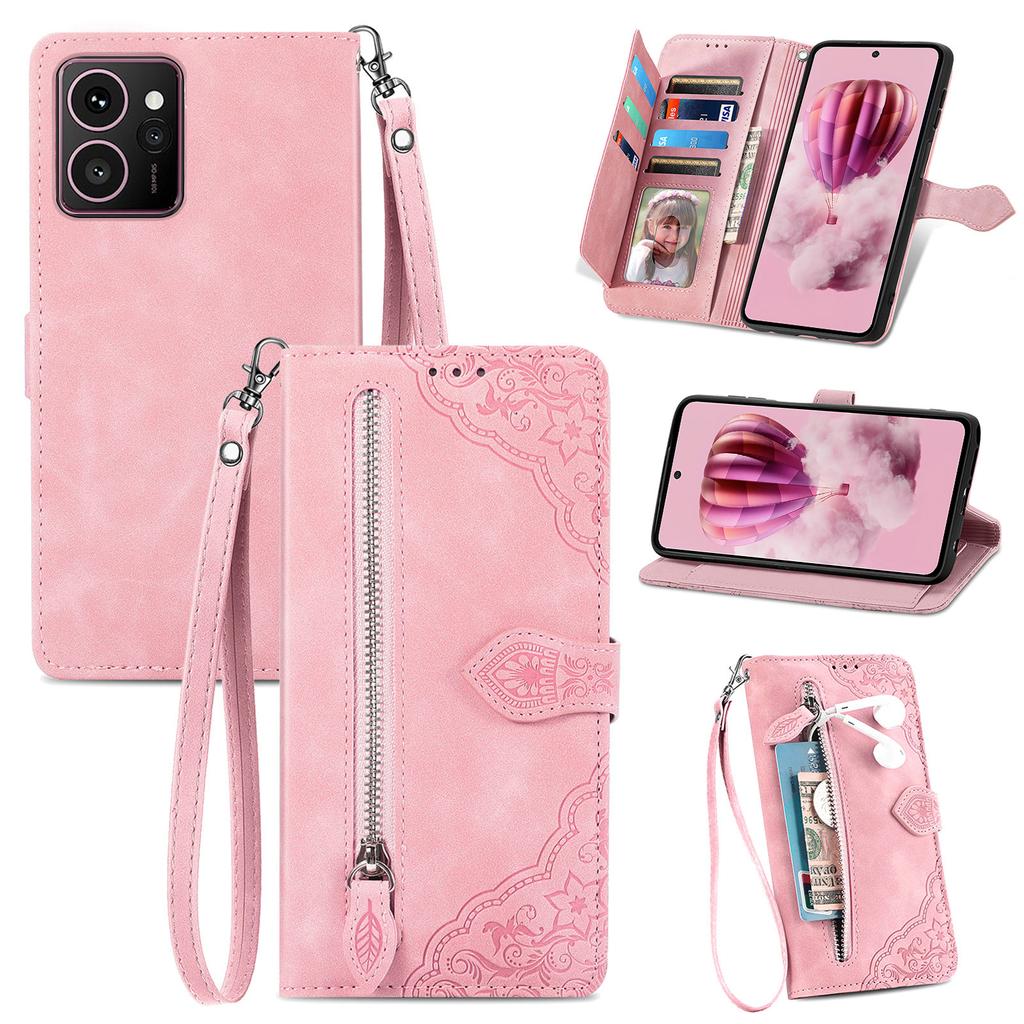 Для HMD Skyline Чехол-кошелек на молнии с ремешком Цветочный оттиск PU кожа Чехол для телефона