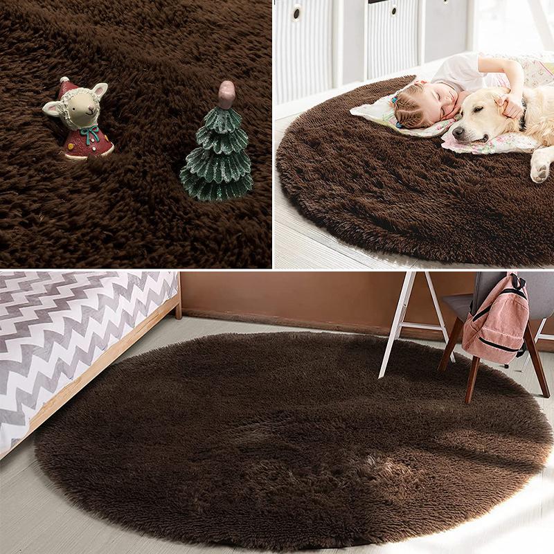 Розовый Круглый Ковер Пушистый Мягкий Коврик для Пола Детская Комната Девочек Замок Принцессы Плюшевый Ковер Гостиная Домашний Декор