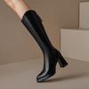 Women's Knee-high Boots Luxury Pointe Toe Leather Boots Thick Heel High Heel Boot Knight Booties Women Winter Long Boots