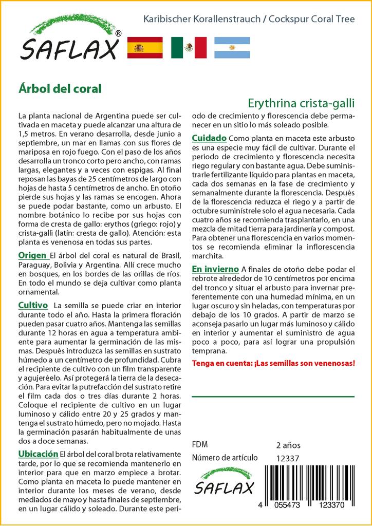 SAFLAX Cockspur Coral Tree - 6 семян - Erythrina cristagalli