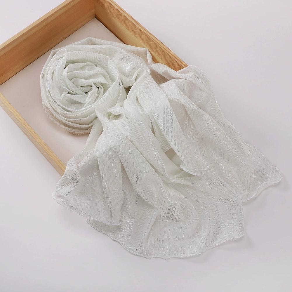 Chiffon Gold and Silver Wire Light Thin Women's Casual Pearl Edge Shawl Headscarf Hijab Scarves