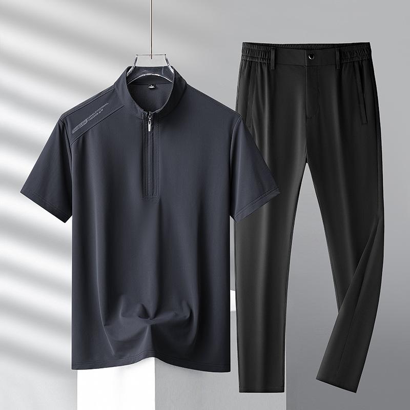 Летняя футболка с короткими рукавами Ice Silk Suit мужской повседневный спортивный комплект из двух предметов мужской спортивный костюм