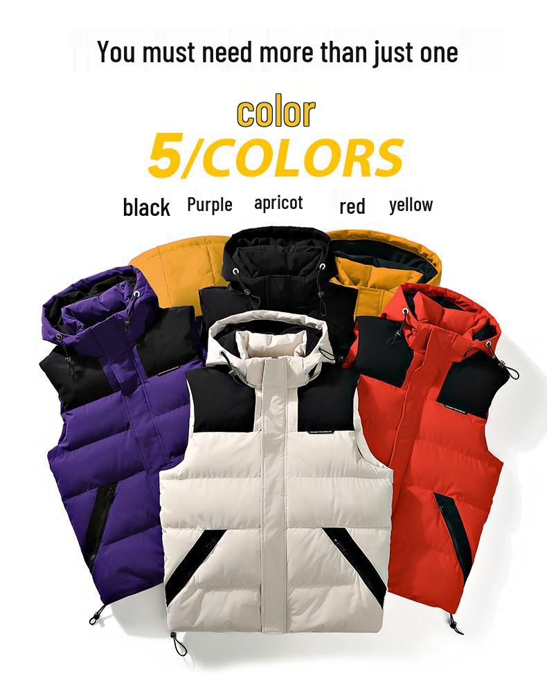 Мужской модный хлопковый жилет с капюшоном - Без рукавов, плотный и теплый для осени/зимы, унисекс.