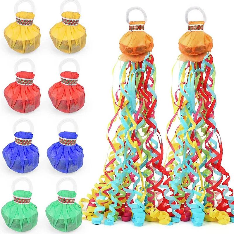 10PCS Party Supplies Colored Paper Pull Flowers Wedding Hand Thrown Ribbon Spray Confetti Fireworks Bouquet Atmosphere Props