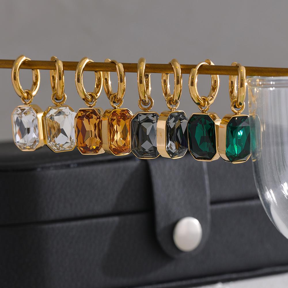 Eetit Stainless Steel Cubic Zirconia Drop Dangle Charms Trendy Earrings Green Square Geometric Earring Jewelry
