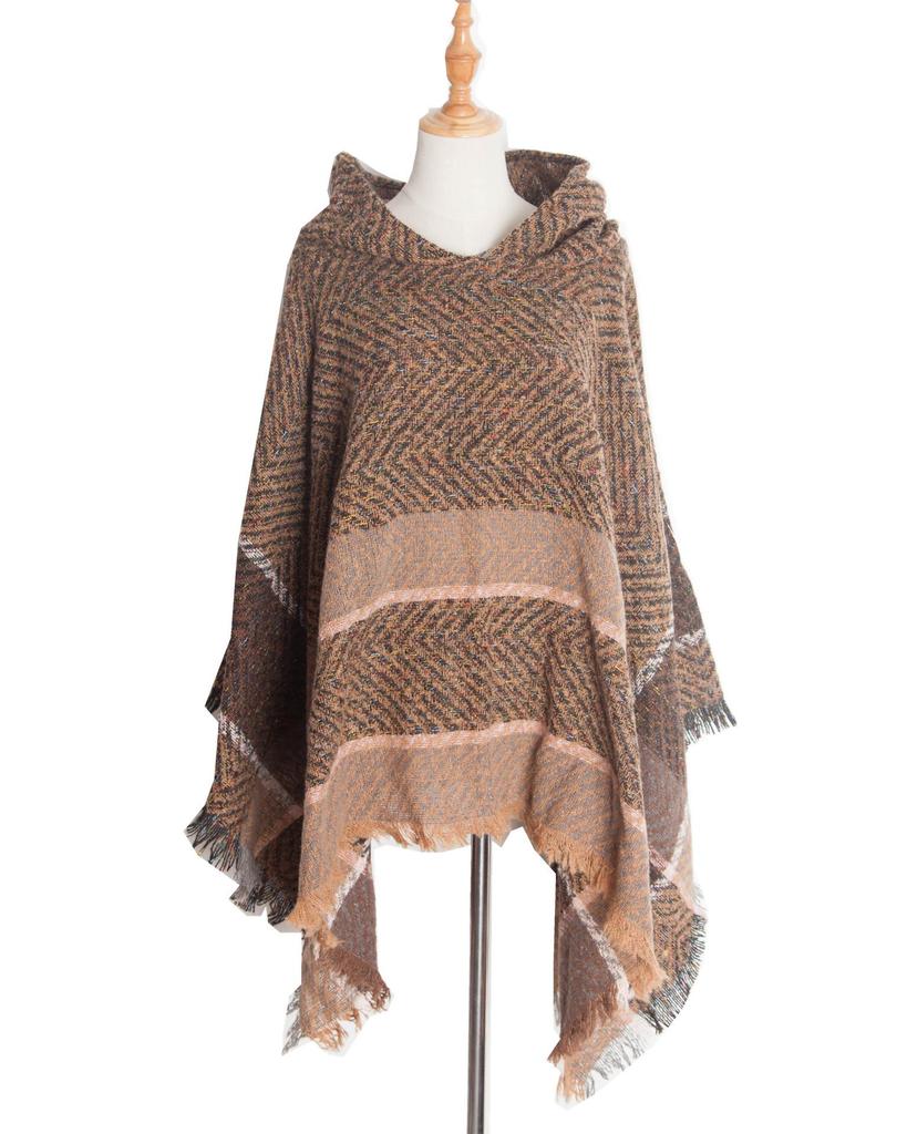 European & American Herringbone Women's Hooded Poncho Pullover (Spring, Autumn, Winter Collection)