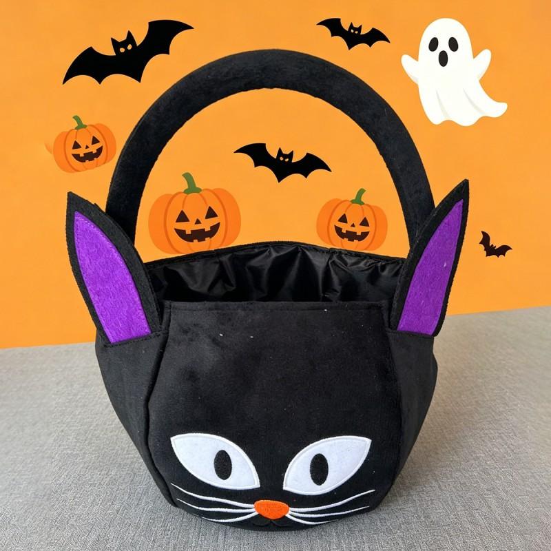 Halloween Pumpkin Treat Bucket Kids - Nonwoven Fabric Candy Bag With Handle Orange Black Cat Witch Hat Pirate Styles