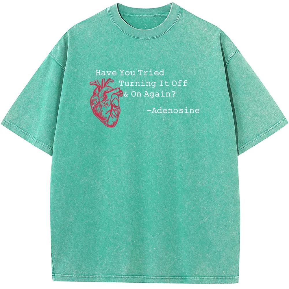 Футболка с коротким рукавом с принтом «Выключение»? Летняя футболка из хлопка с эффектом стирки. Повседневная свободная отбеленная футболка.