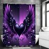 Purple Heart Shower Curtain with Angel Wings, Bathroom Decorative Shower Curtain, Waterproof Shower Curtain with Hooks