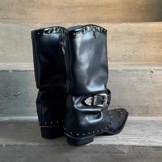 2025 новые ретро тонкие брюки-трубы с острым носком, сапоги-трубы, женские, жареный стрит, толстый каблук, универсальный, модный дизайн, сапоги-трубы