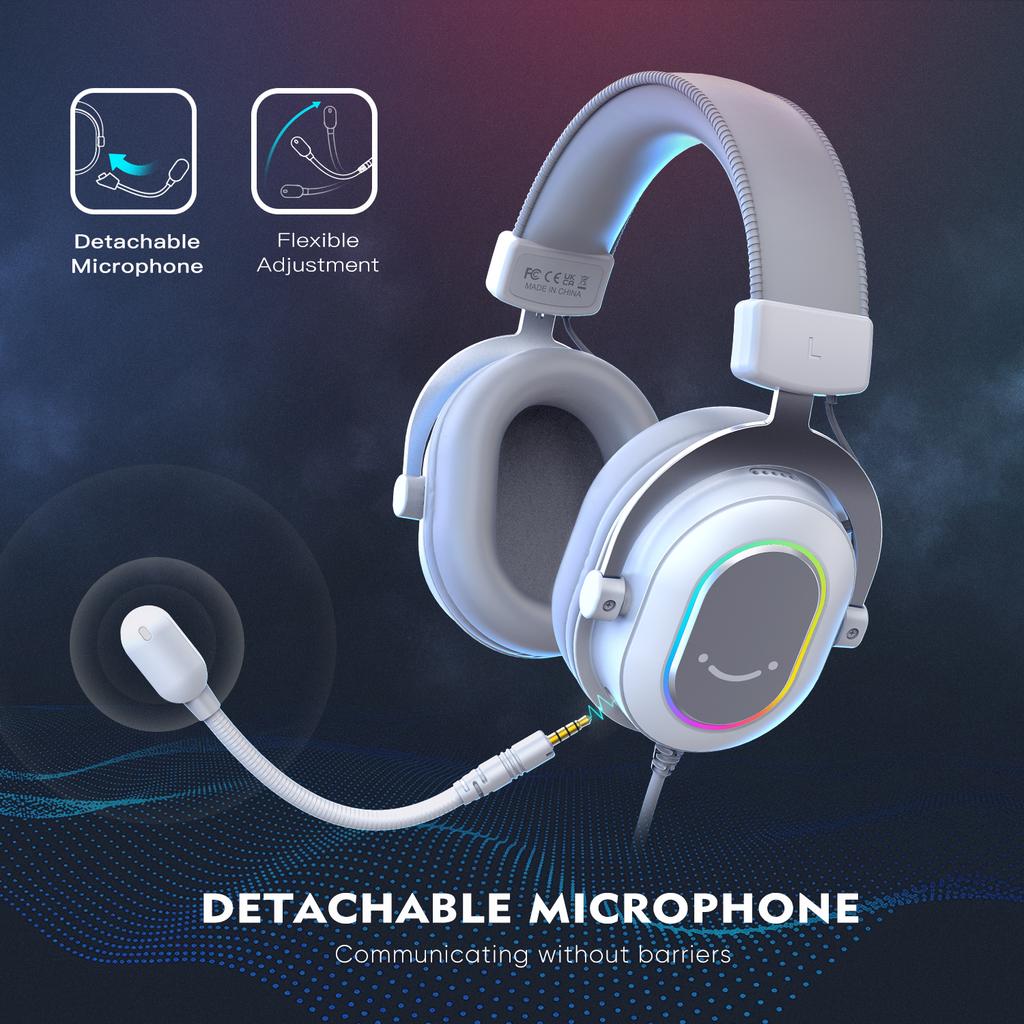 Игровая гарнитура FIFINE RGB с объемным звуком 7.1 / 3-полосным эквалайзером / Микрофоном, Полноразмерные наушники с встроенным управлением для ПК PS4 PS5 Ampligame-H6W