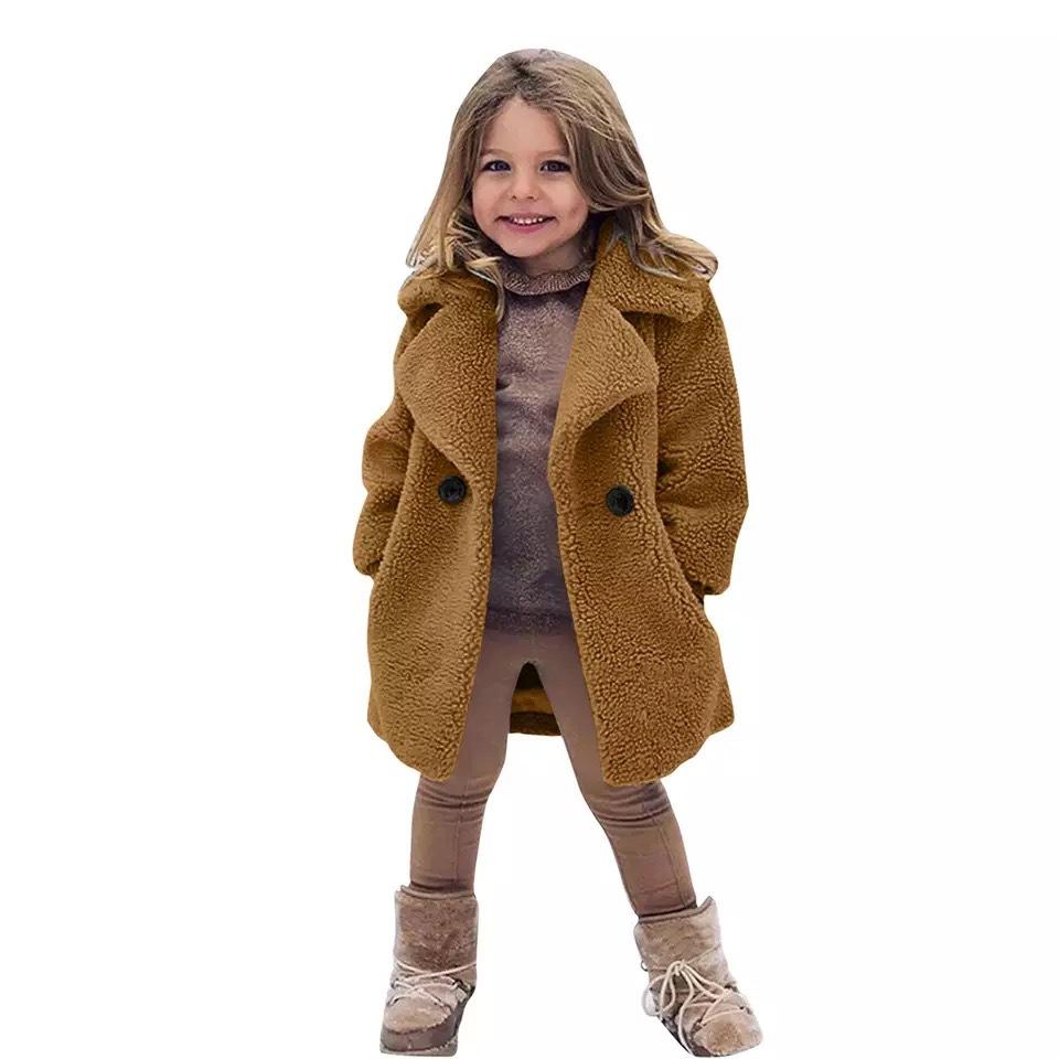 Girls Winter Warm Faux Fur Coats Kids Turndown Collar Outerwear Children Solid Colour Overcoat Casual Outer Clothing