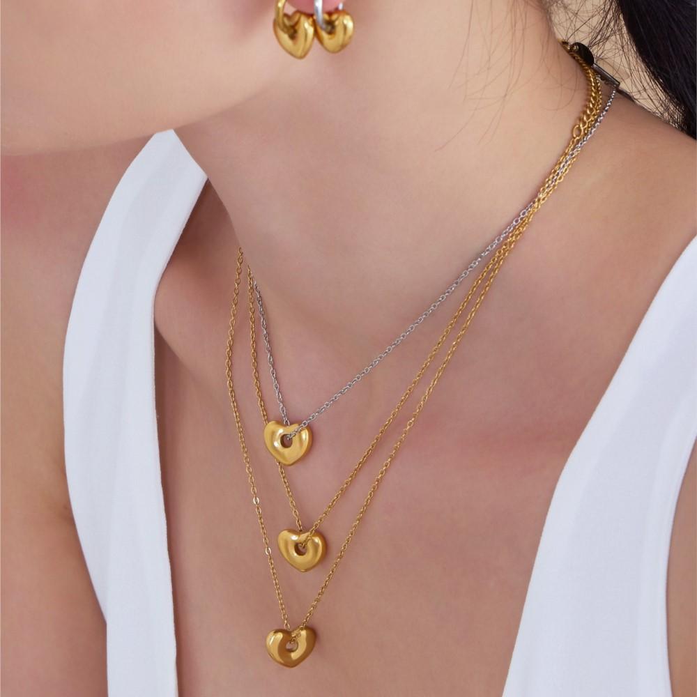 Ожерелья с подвеской в виде сердца Серьги-кольца Из нержавеющей стали С покрытием 18 карат золотом Тонкая цепочка Серьги-подвески Набор ювелирных изделий Для женщин