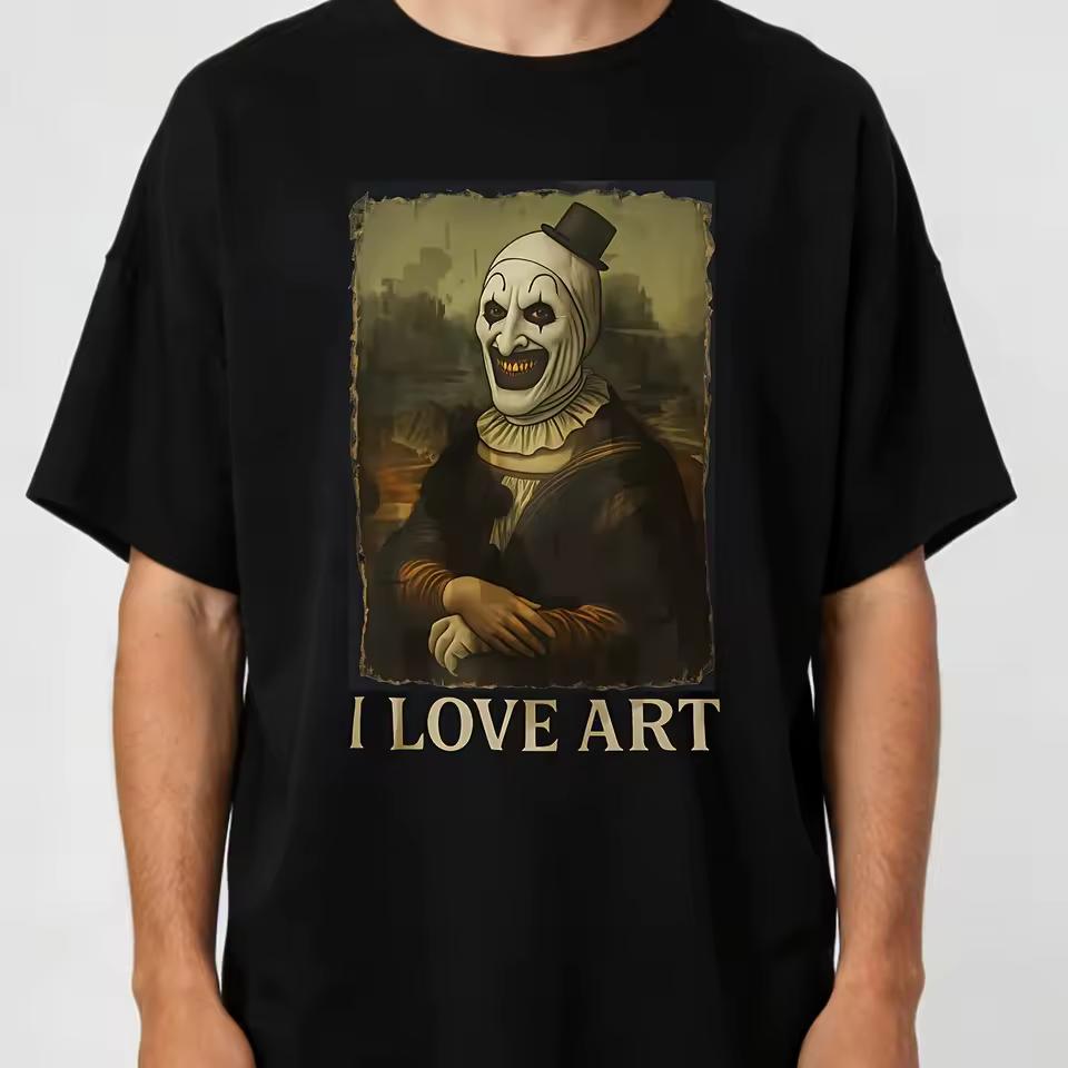 Men'S I Love Art Clown T-Shirt Solid Casual Round Neck Short Sleeve Tee Clown Print Heat Transfer Suitable for Casual Jogging