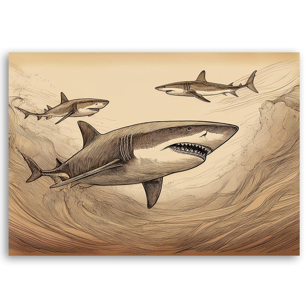 Canvas Print, Sharks Animals Vintage