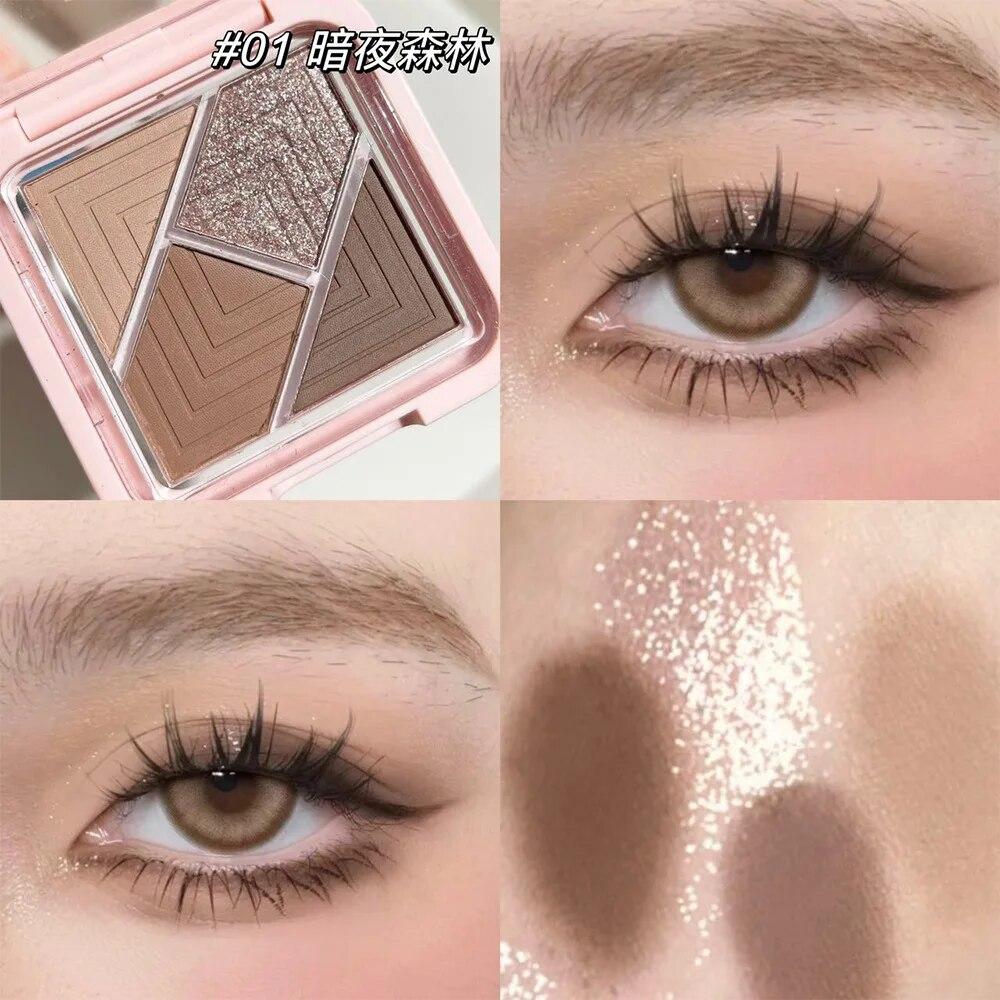 4 цвета, палитра теней для век, синий, зеленый, блестящий, жемчужно-матовый, черный, розовый, земляной цвет, тени для век, стойкий макияж, корейская косметика, 1 шт.