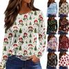 Women's Fashion Hem Slit Casual Christmas Printed Round Neck Long Sleeve Top