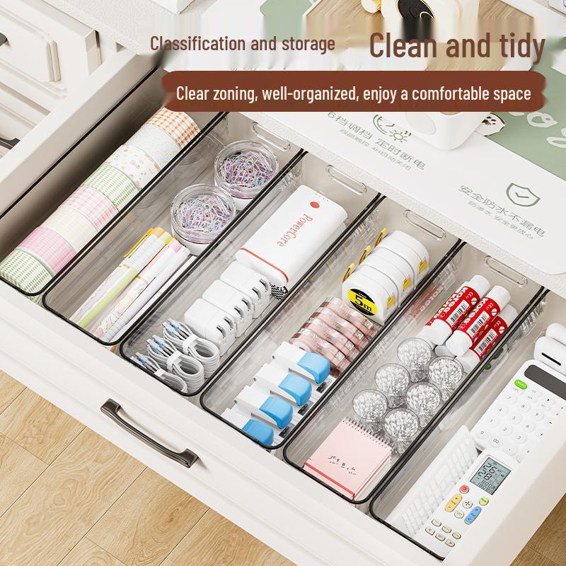 Узкий акриловый прозрачный ящик для хранения с разделителями для канцелярских товаров, носков и прочих мелочей