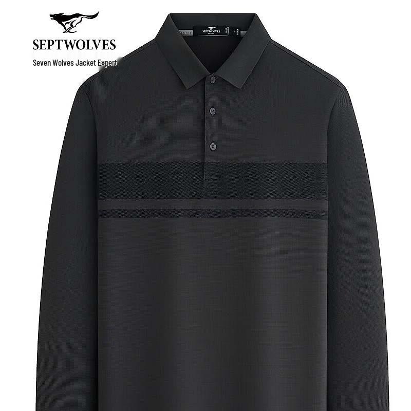 SEPTWOLVES Waffle Brushed Long Sleeve Polo Shirt