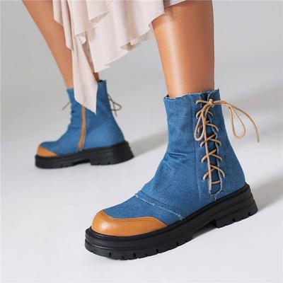 FOREADA Женские ботильоны с круглым носком, на платформе, на блочном среднем каблуке, смешанных цветов, на шнуровке, на молнии, короткие ботинки, женская обувь, осень-зима 43
