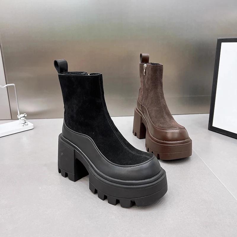 Дизайнерские винтажные зимние женские ботильоны на платформе с высоким каблуком, модные короткие ботильоны с застежкой-молнией, дизайнерские ботинки Botas De Mujer