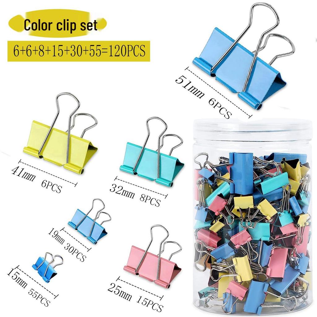 Multicolored Long-Tail & Black Metal Binder Clips Set
