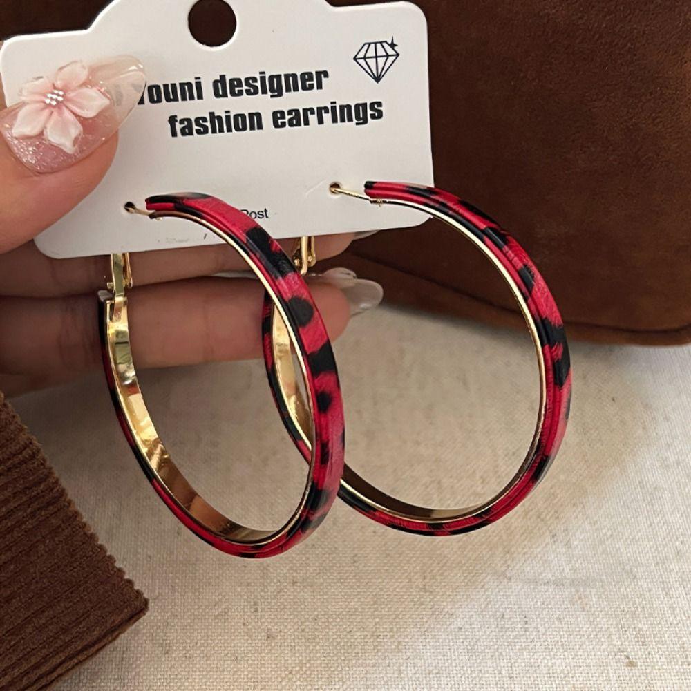 Y2k Resin Hoop Earrings Round Women's Jewelry Trendy Leopard Hoop Earrings Party
