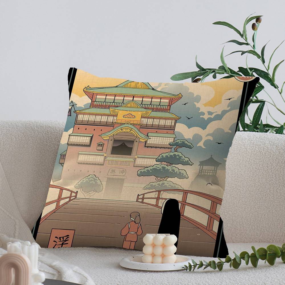 Коллекция Укиё-э Studio Ghibli Офисная подушка-подушка Наволочка Чехол для автомобильной подушки 45X45 см Наволочка для поясничной подушки Наволочка для диванной подушки