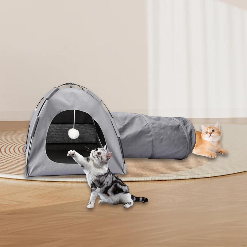 Cat Tent Tunnel Anti Slip Ventilated with Play Ball Portable Hideaway for Indoor Outdoor Small