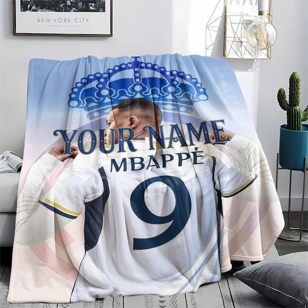 1PC Kylian Mbappe Custom Name Patterned Flannel Blanket Suitable For All Seasons For Home Decor Warmth And Comfort Gifts Holiday Present