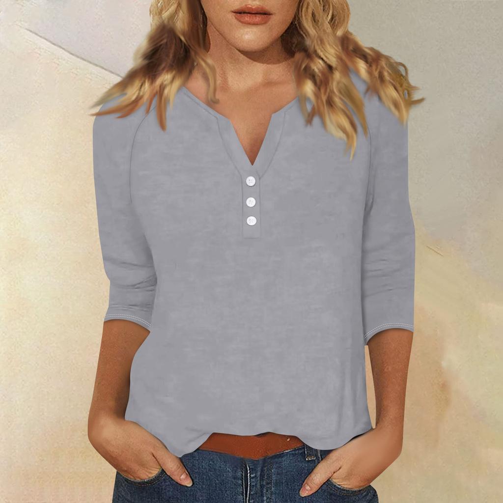 Women's T Shirt Tee Print Button 3/4 Sleeve Daily Weekend Fashion Basic V- Neck Regular Top