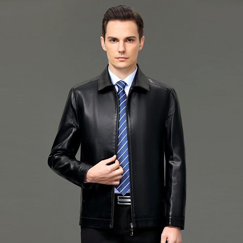 Модная кожаная куртка для мужчин, деловой лацкан из овчины, новая кожаная куртка для папы среднего возраста на осень и зиму