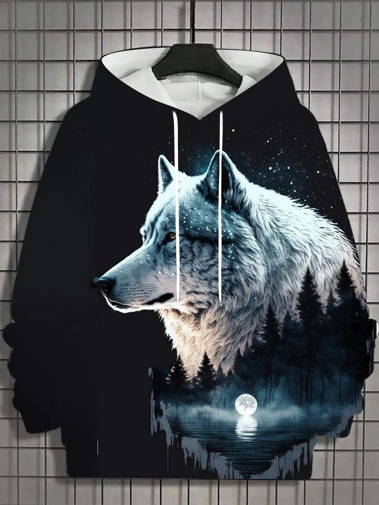 Мужская толстовка с капюшоном с 3D-принтом, топы с изображением животных, графика волка, толстовка с длинным рукавом, модная повседневная осенняя унисекс-топы, свободные уличные топы с капюшоном