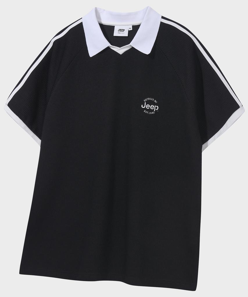 JEEP Track Open Collar Waffle Short Sleeve T-Shirt (Jr5Tsu128Bk)