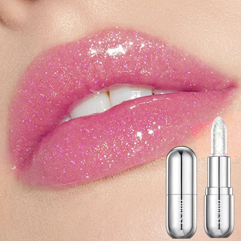 QIBEST Glitter Lipstick Lip Balm Change Transparent Moisturizing Crystal Jelly Pearlescent Lip Plumper Gloss Tint Cosmetic